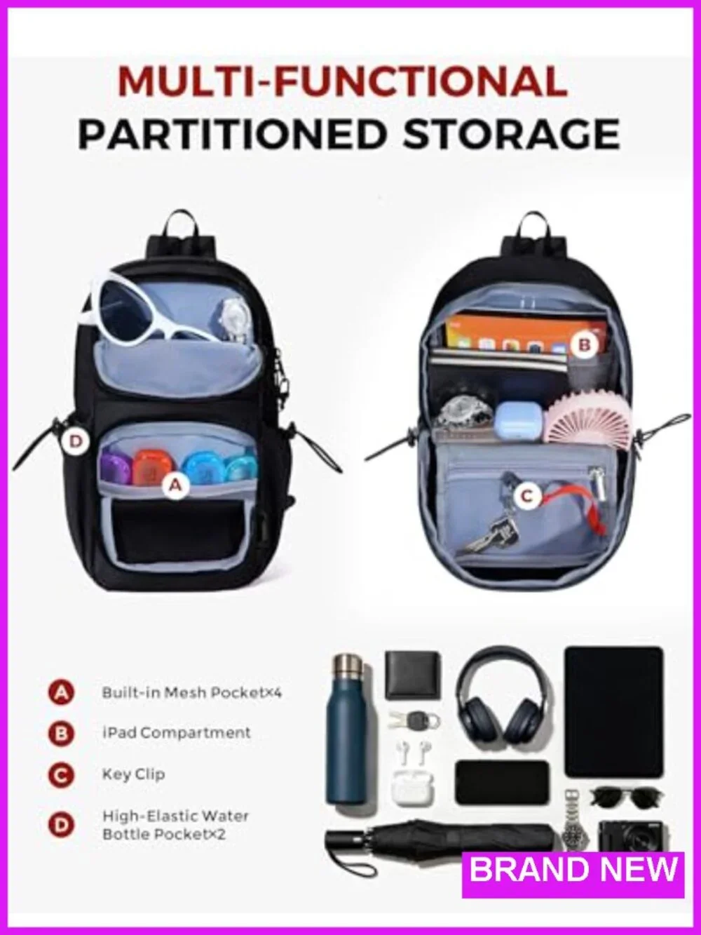 Anti-Theft RFID Blocking Sling Backpack Water-Resistant Crossbody Daypack with